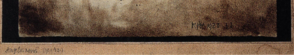 Detail 5: Artist inscription and mount in Angelus Novus